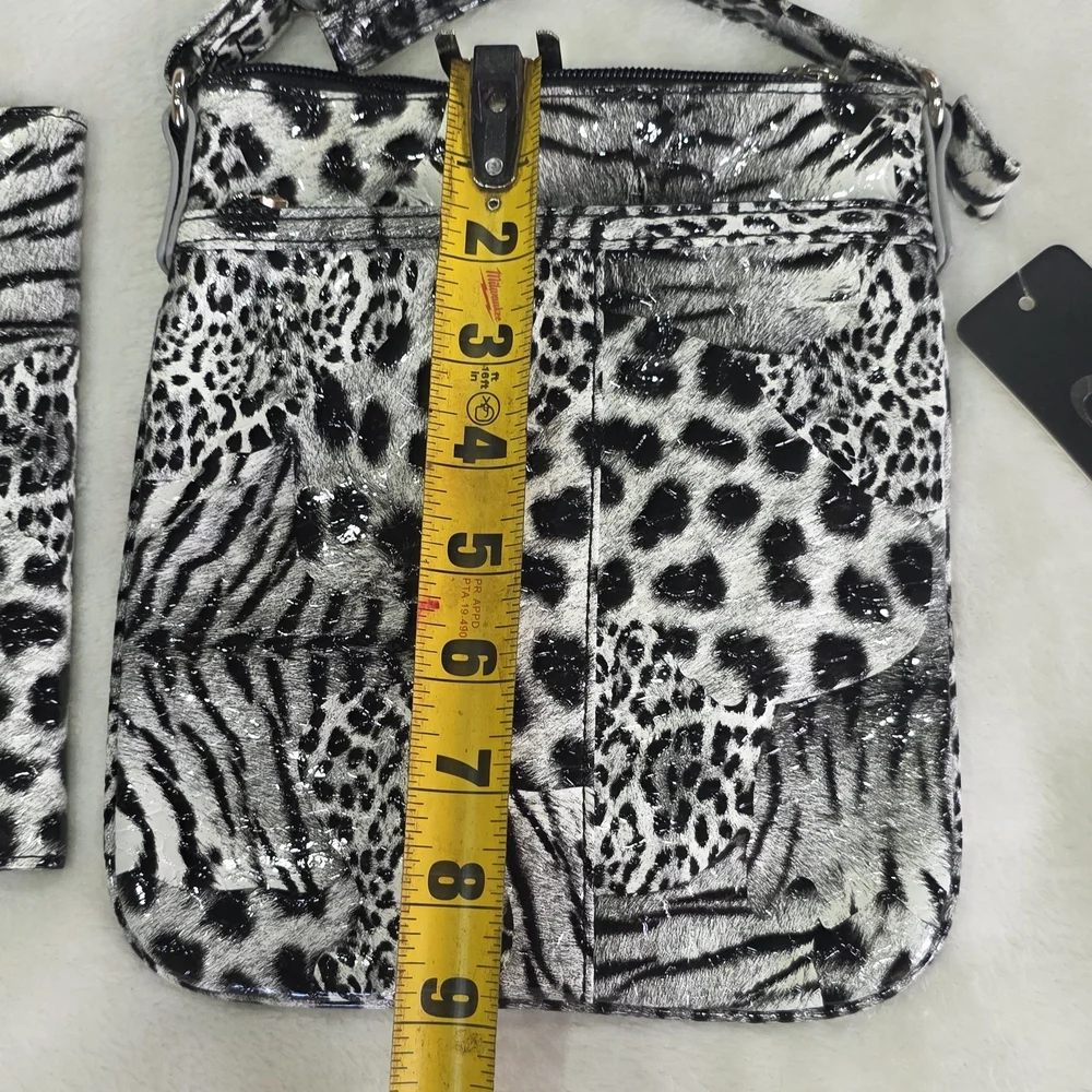 Candie's Black and White Snow Leopard Cheetah Print Vegan Crossbody Bag